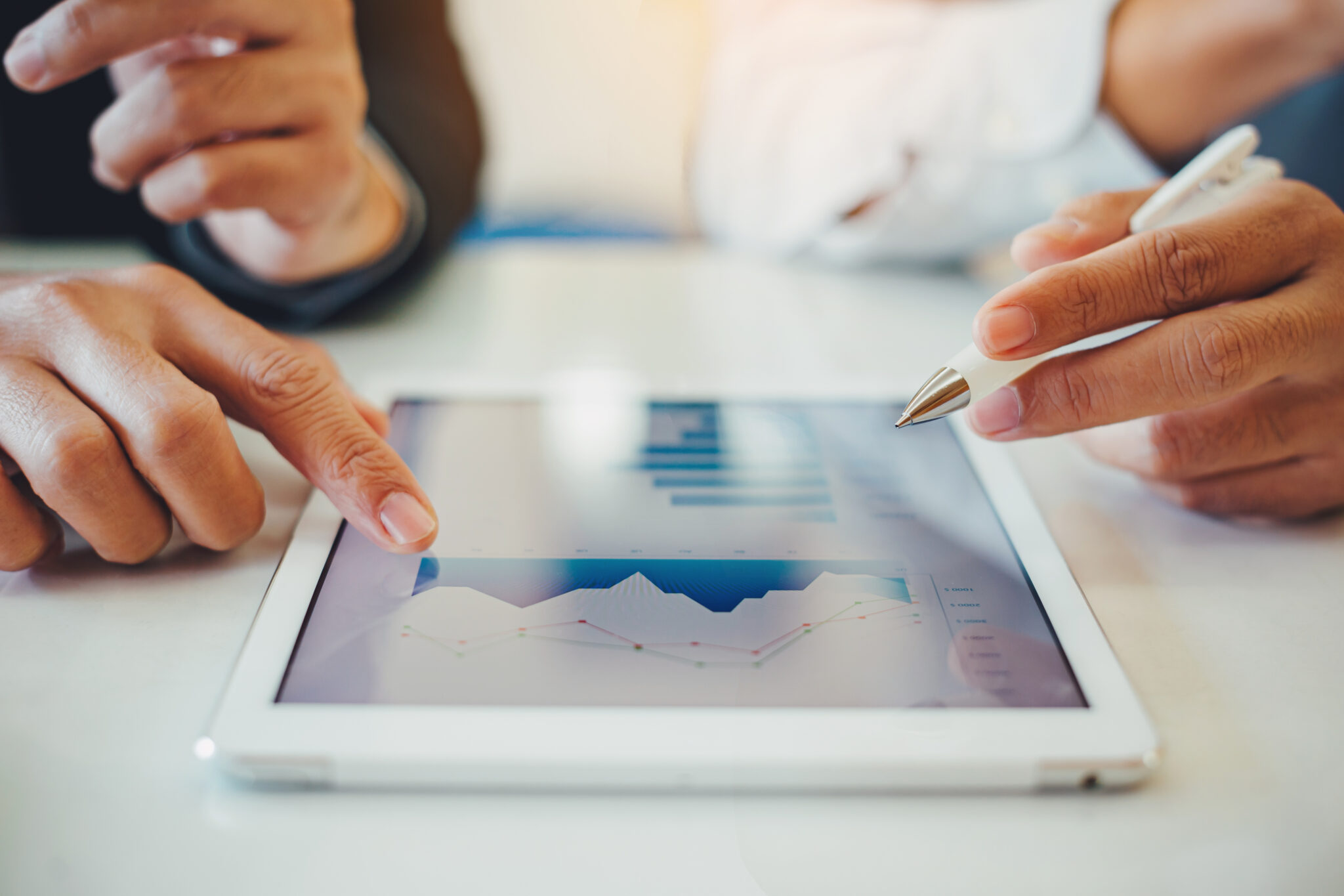 businessman investment consultant analyzing company financial report balance sheet statement working with digital graphs. Concept picture for stock market, cash, fund,and business economy flow.